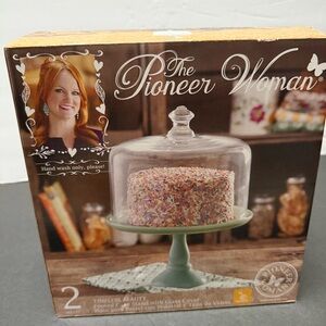 The Pioneer Woman Jade Green Cake Stand with Glass Dome